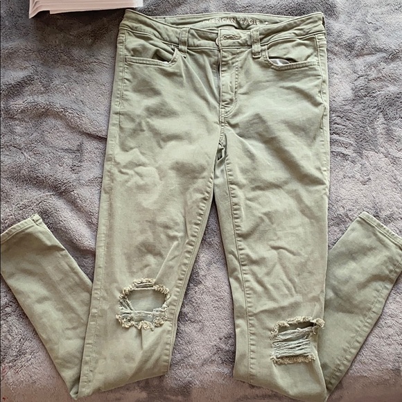 light green american eagle skinny ripped jeans - Picture 1 of 4